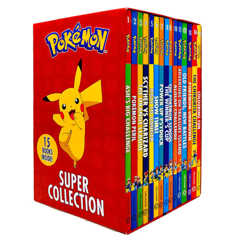 The Official Pokemon Super Collection 15 Books Set - Ash Big Challenge, Pokemon Peril, Orange League, Scyther vs Charizard, Race to Danger & More